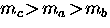 $m_c \! \gt \! m_a \! \gt \! m_b$